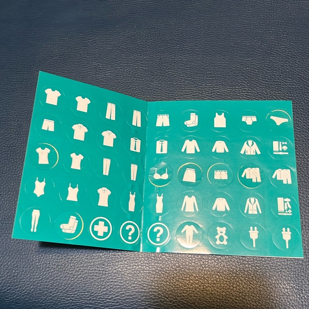 $1 Add-On Stickers Travel Packing Labels Teal Green Clothing Symbols